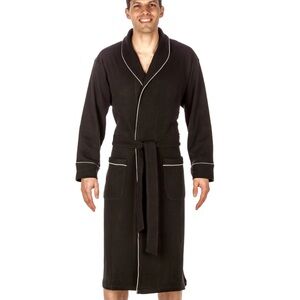 Men's Black Shawl Collar Robe with White Piping